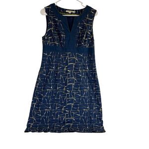 Women Boden A-Line Notch‎ Neck Shift Dress Sheath Navy/Grey Abstract 8R Cotten